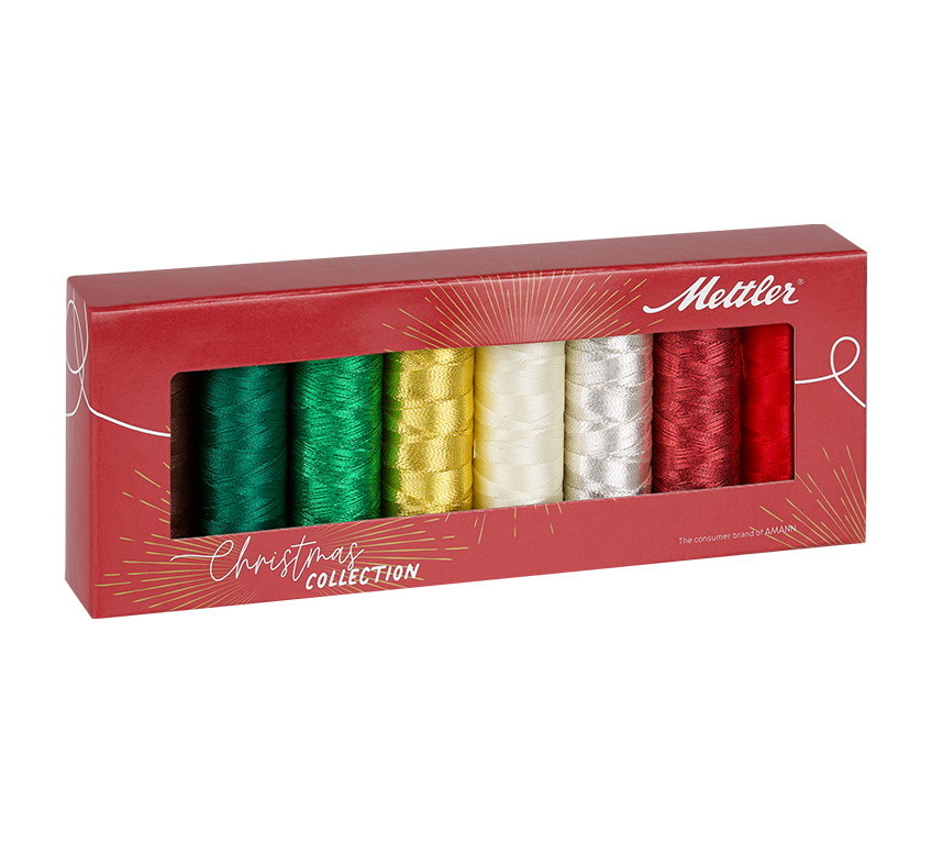 Mettler Metal and Polychain Sewing Kit 8 Bobbin Christmas Color Set - F1005018