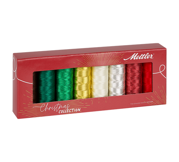 Mettler Metal and Polychain Sewing Kit 8 Bobbin Christmas Color Set - F1005018