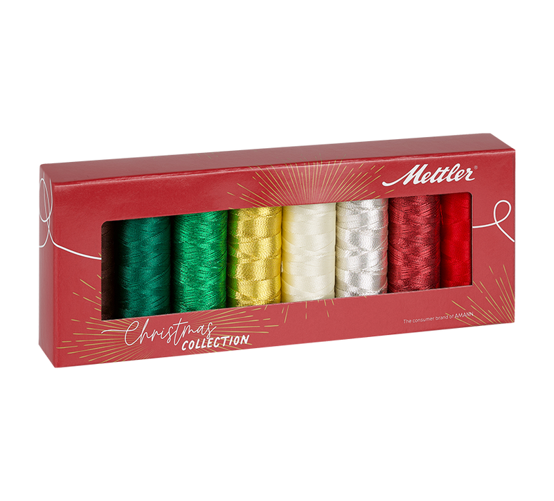 Mettler Metal and Polychain Sewing Kit 8 Bobbin Christmas Color Set - F1005018