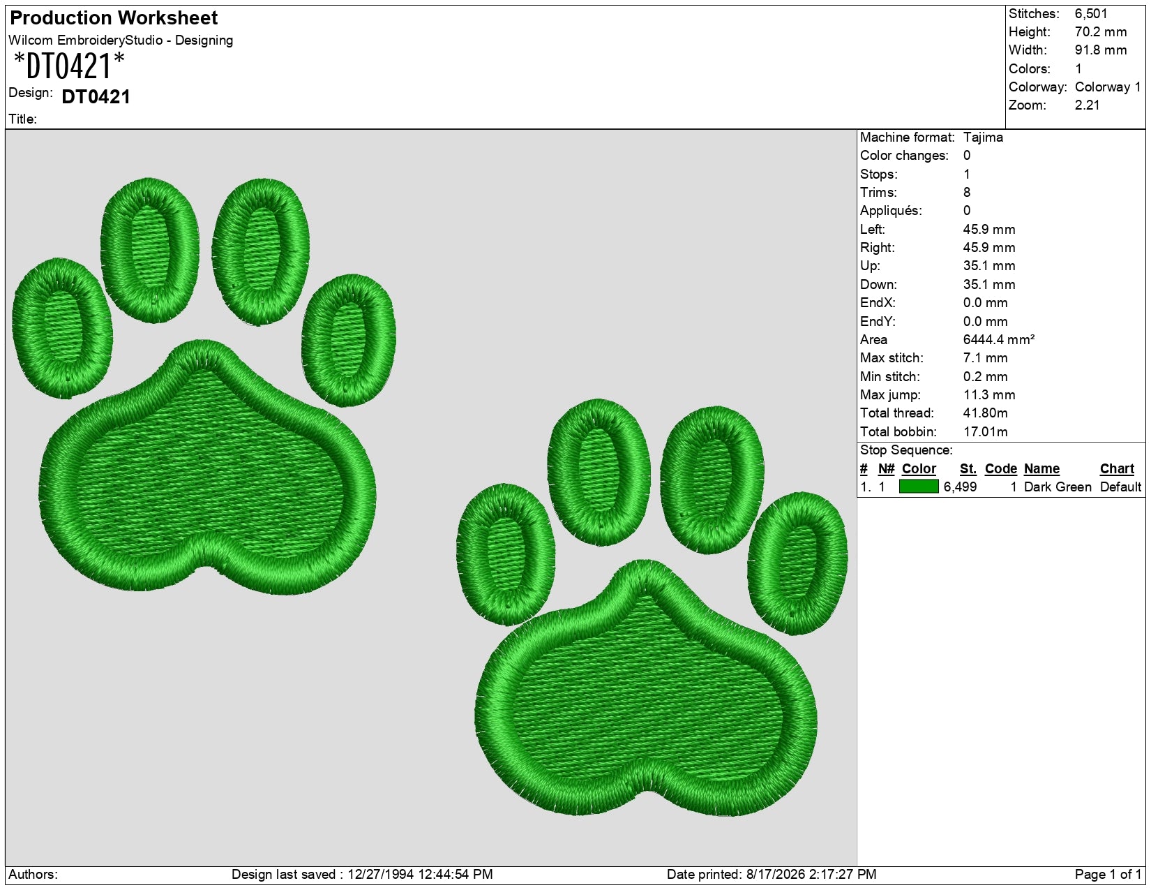 Digital Dog Paw Embroidery Design DT0421