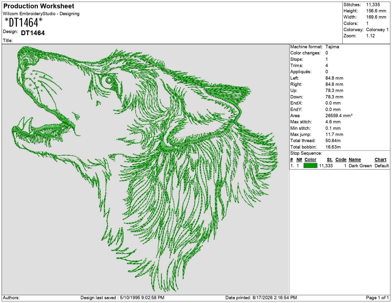 Digital Wolf Embroidery Design DT1464